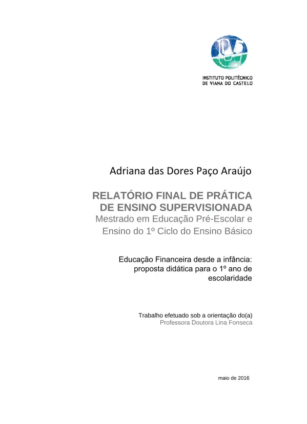 Educação financeira desde a infância : proposta didática para o 1º ano de escolaridade