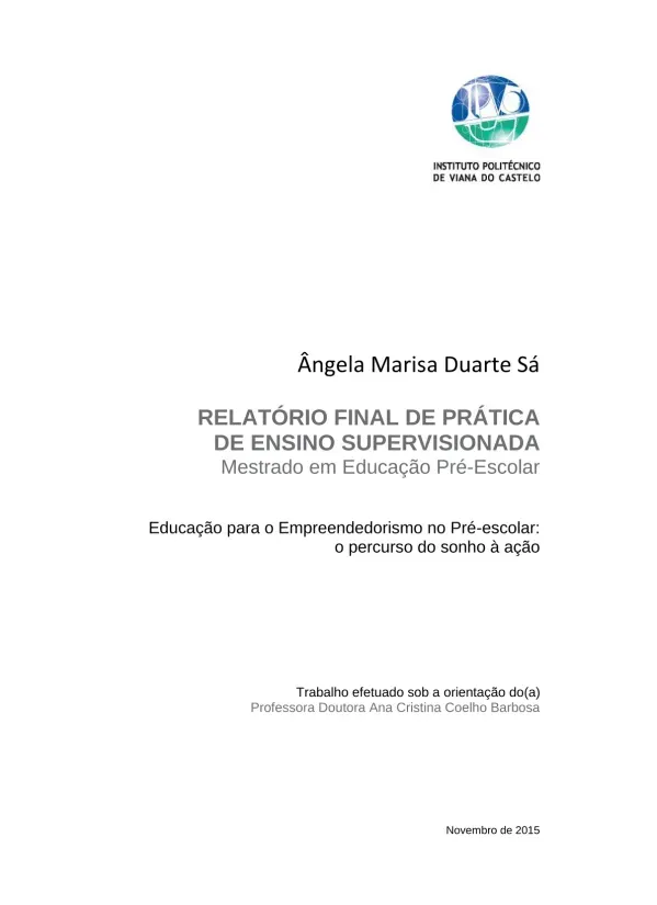 Educação para o empreendedorismo no pré-escolar: o percurso do sonho à ação