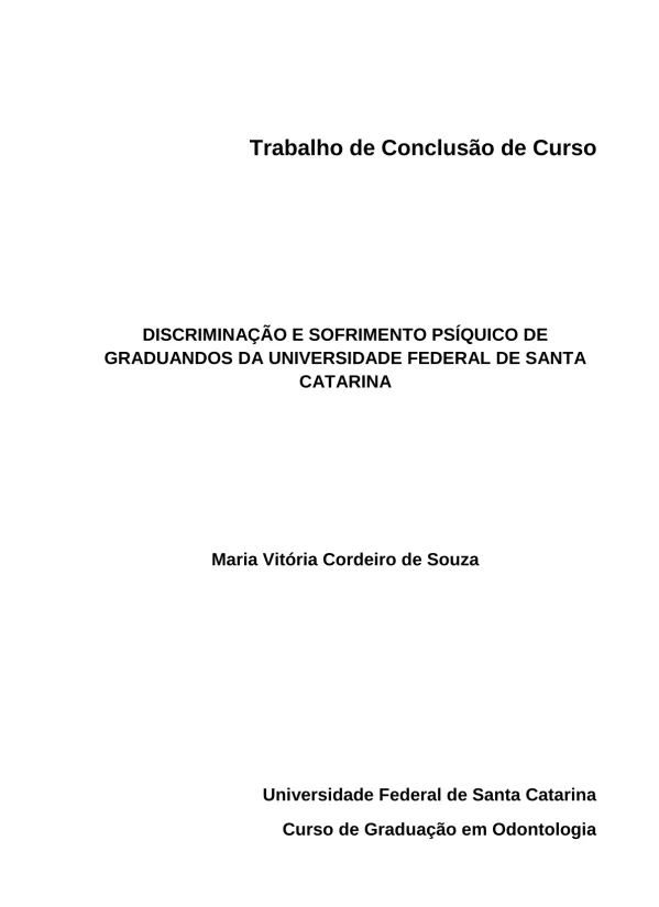Discriminação e Sofrimento Psíquico de Graduandos da Universidade Federal de Santa Catarina