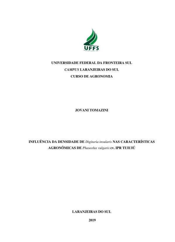 Influência da densidade de digitaria insularis nas características agronômicas de phaseolus vulgaris cv. IPR Tuiuiú