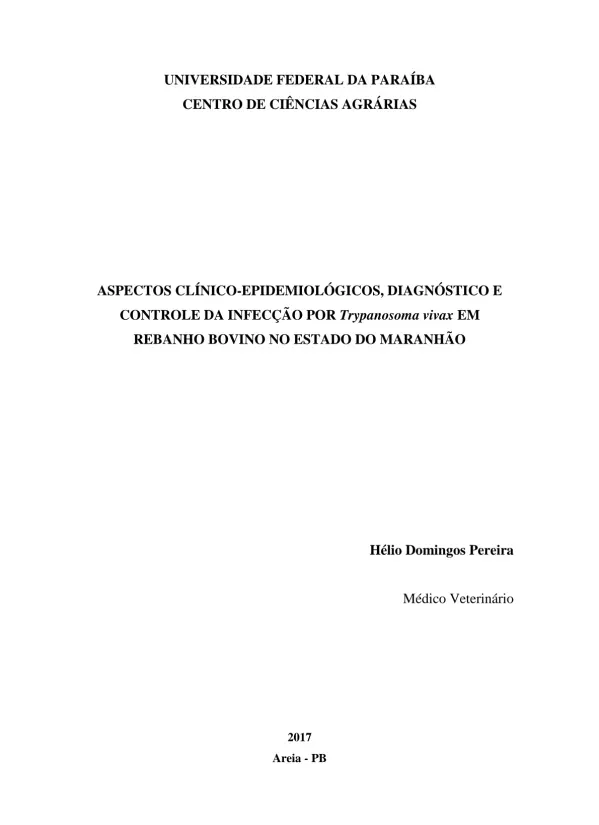 UNIVERSIDADE FEDERAL DA PARAÍBA CENTRO DE CIÊNCIAS AGRÁRIAS