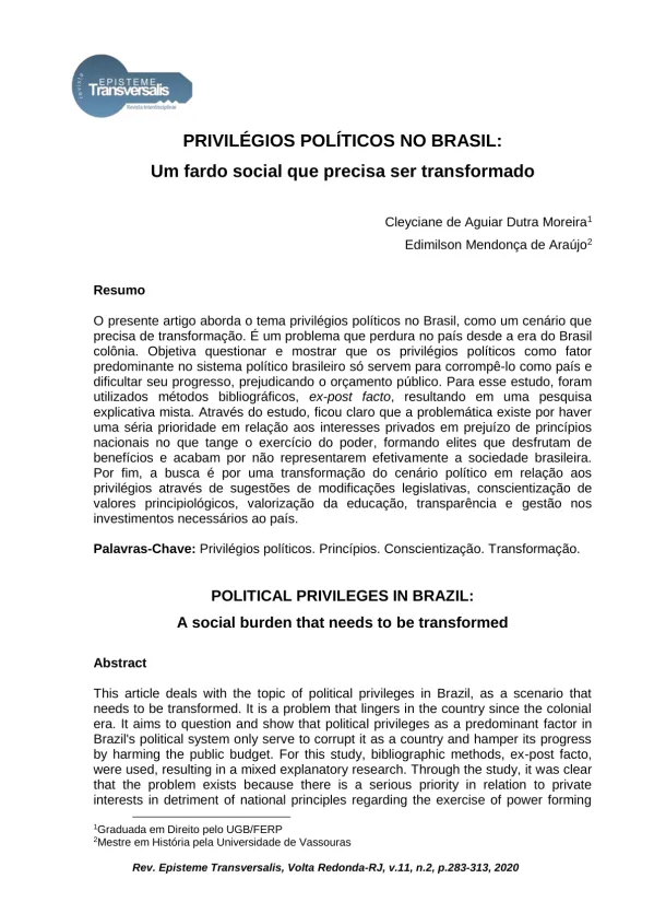 PRIVILÉGIOS POLÍTICOS NO BRASIL
