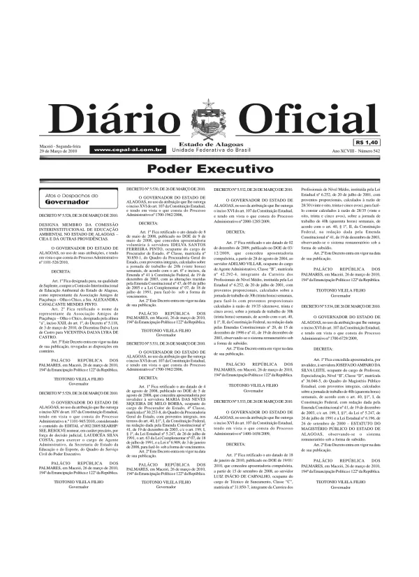 Maceió - Segunda-feira 29 de Março de 2010 Ano XCVIII - Número 542