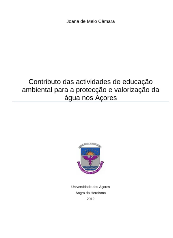 Contributo das atividades de educação ambiental para a proteção e valorização da água nos Açores