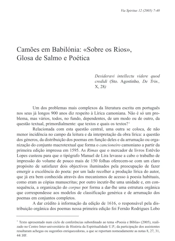 Camões em Babilónia : «Sobre os Rios» glosa de salmo e poética