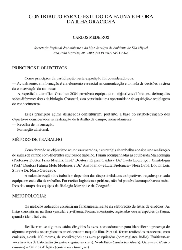 Contributo para o estudo da fauna e flora da Ilha Graciosa