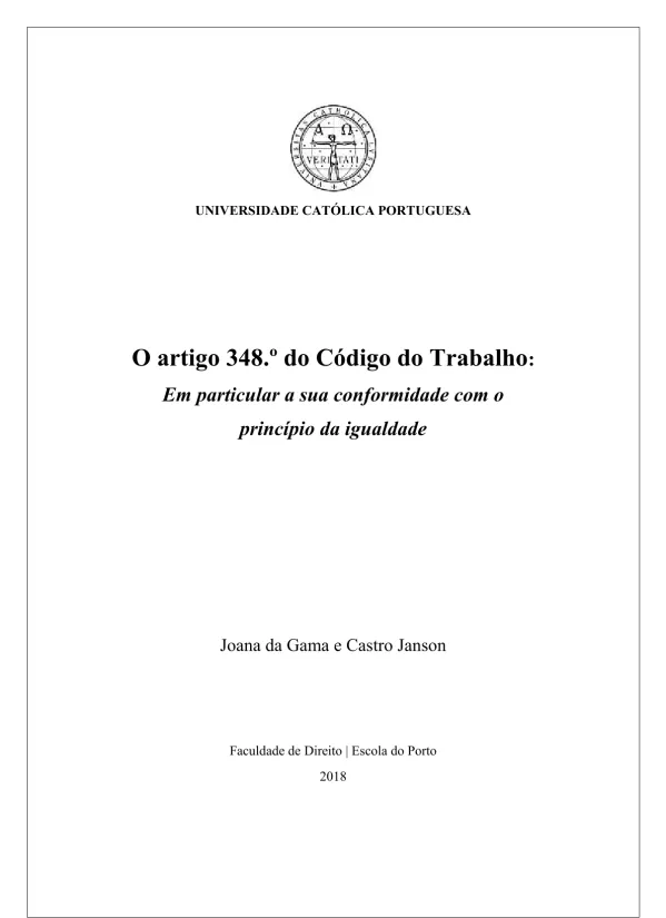 O artigo 348.º do Código do Trabalho : em particular a sua conformidade com o princípio da igualdade