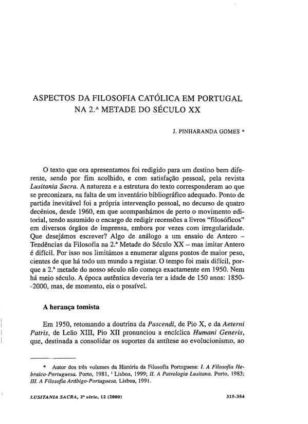 Aspectos da filosofia católica em Portugal na segunda metade do século XX