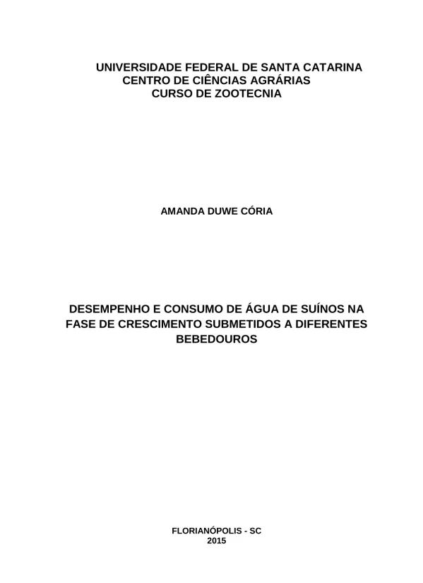 Desempenho e consumo de água de suínos na fase de crescimento submetidos a diferentes bebedouros.