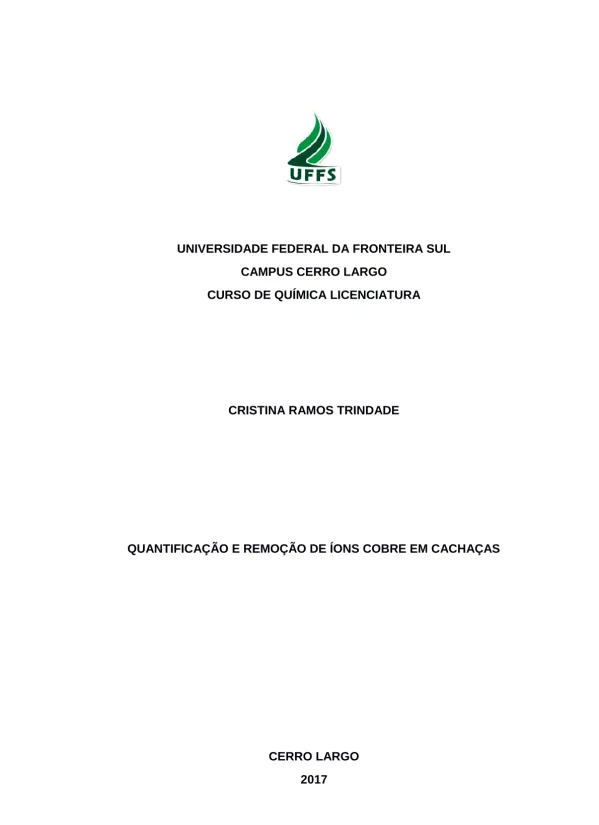 Quantificação e remoção de íons cobre em cachaças