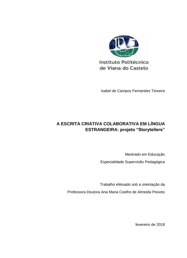A escrita criativa colaborativa em língua estrangeira: projeto “storytellers”