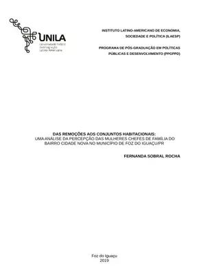 Remoções e Moradia: Percepção Feminina em Foz