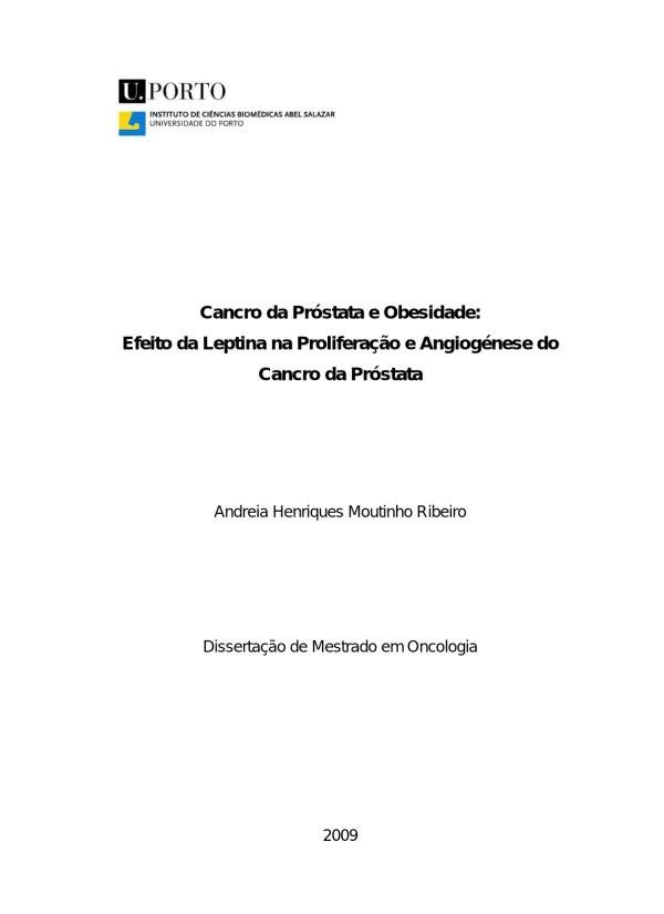 Cancro da próstata e obesidade: Efeito da leptina na proliferação e angiogénese do cancro da próstata
