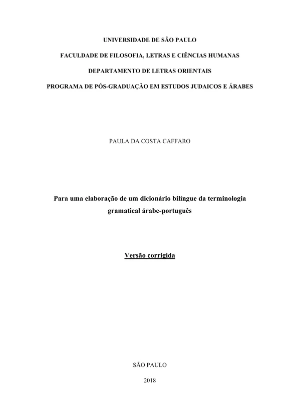 Para uma elaboração de um dicionário bilíngue da terminologia gramatical árabe-português
