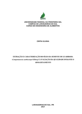 Óleo de Guabiroba: Extração e Qualidade
