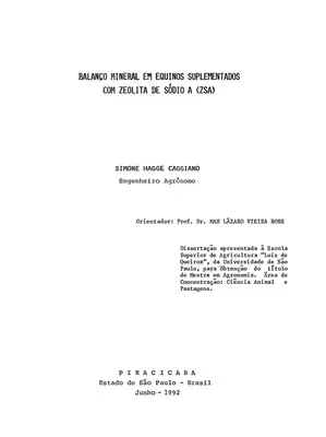 Balanço Mineral em Equinos com Zeolita